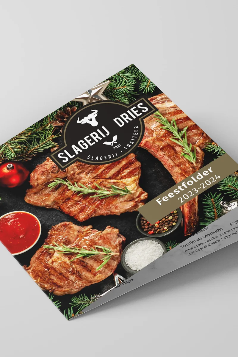 Ontwerp en drukwerk van eindejaarsfolder voor Slagerij Dries Kruiseke
